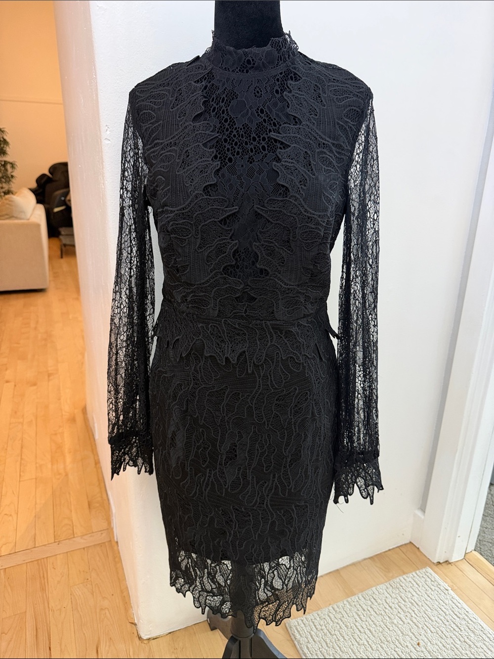 Bardot Black Long-Sleeve Lace Cocktail Dress